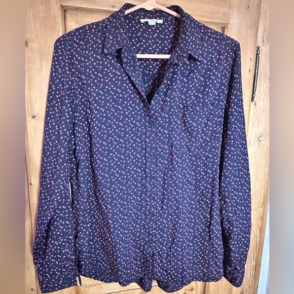 BeachLunchLounge Collection Navy Blue w/Red Hearts Button Down Size Large - Picture 10 of 10